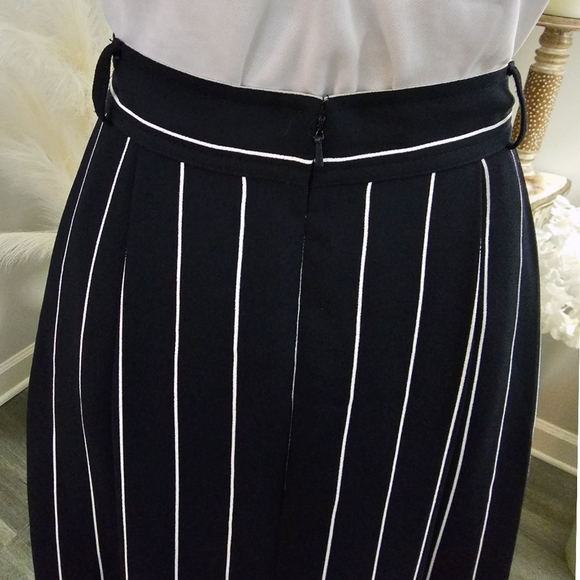 Size 12 Banana Republic Navy Blue White Striped Waist Tie Pleated Midi Skirt - Picture 4 of 6